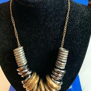 NECKLACE & EARRING SET. New! Brass and Gunmetal Graduated Rings. Gorgeous!
